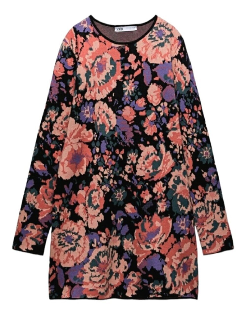 ZARA Multicolor Floral Sweater Pullover Mini Dress Size Medium 36503